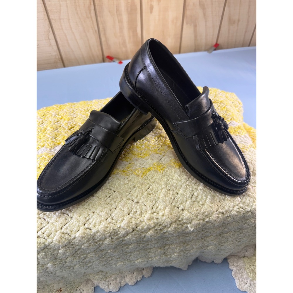 Samuel Windsor Mens Black Leather Tassel Loafer Kiltie Fringe Dress Shoes Size 9